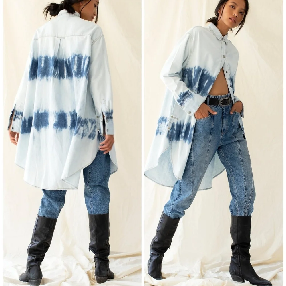 We The Free Tuscan Tie Dye Denim Tunic - Picture 1 of 12